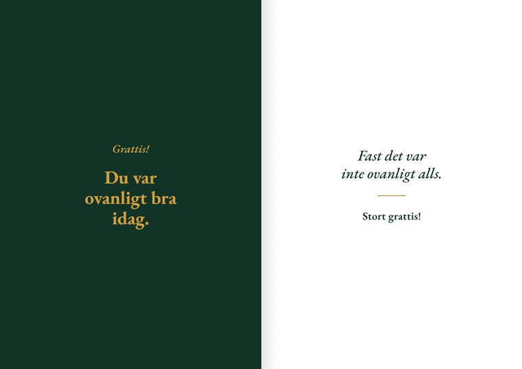 Kortet Ovanligt bra, framsida och insida.